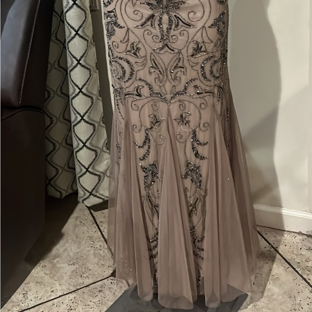 Adrianna Papell Beaded Maxi Dress in Taupe and Black - Picture 4 of 4
